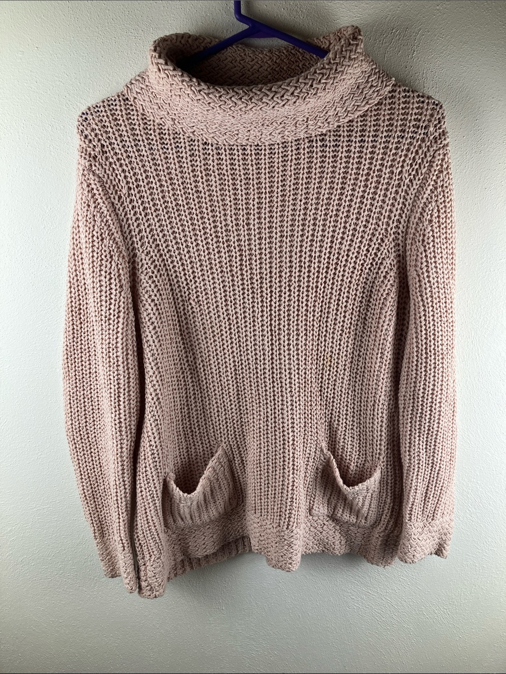 Chico's Blush Pink Open Knit Turtleneck Sweater Size 2 (US L / 12) Pockets